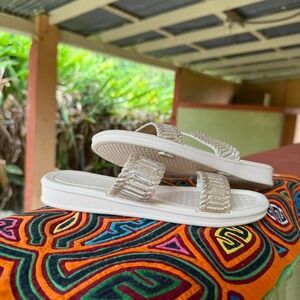 Glittery Double Strap Sandals Womens EUR 36 US 6 White Slip On